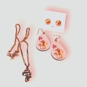 Cottagecore Jewelry Bundle, Mushroom Earrings, Squirrel Earrings